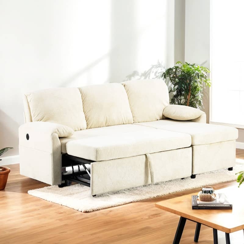 Modern L-Shaped Upholstered Velvet Sleeper Sectional Sofa bed with Chaise and Queen Pull Out Bed