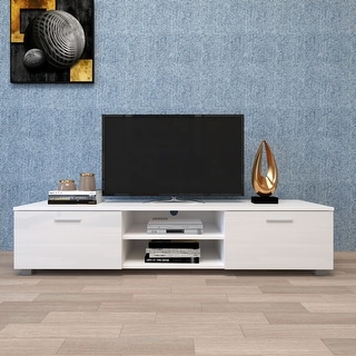 63" TV Stand Media Center with 2 Large-Capacity Side Door Cabinet,White