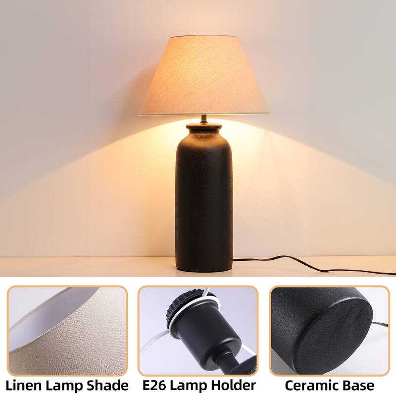 28 in. Nordic Ceramic Table Lamp with Sandblasting and Linen Shade for Living Room, Bedroom, Dining Room