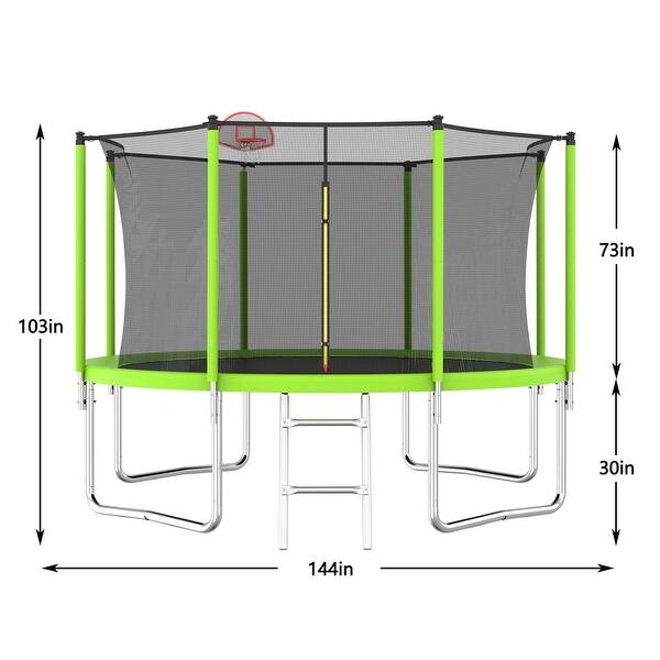12ft Round Outdoor Trampoline with Safety Enclosure and Basketball Hoop