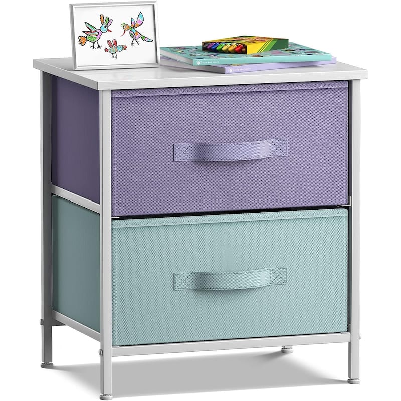 2 Drawer Bedside Nightstand End Table Bedroom Dresser, Pastel Colors - Pastel