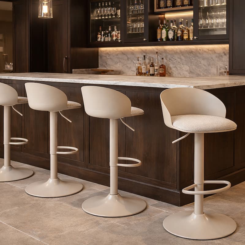 Contemporary Metal and Fabric Adjustable Air-Lift Stool, Set of 2