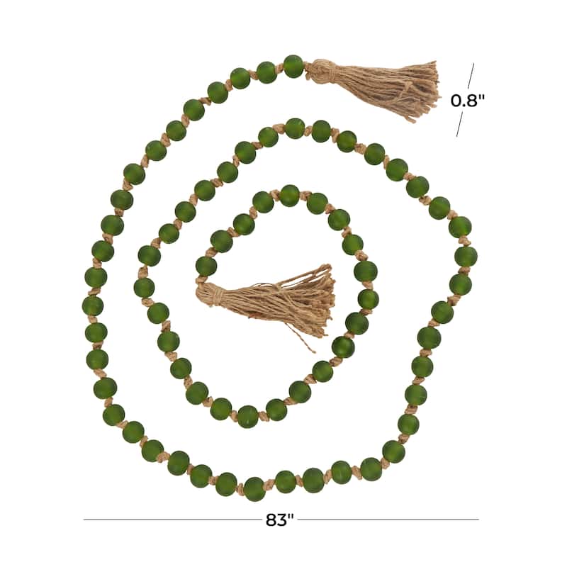 Glass Handmade Round Long Beaded Garland with Tassel with Knotted Brown Jute