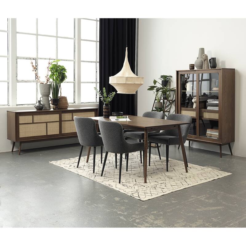 Rye Studio Bailyn Modern Oak and Rattan Sliding Glass Door Cabinet, Smoked Oak