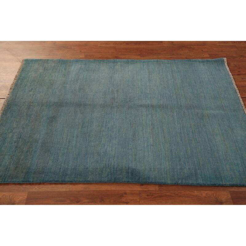 Striped Blue Gabbeh Oriental Rug Hand-Knotted Wool Carpet - 3'8" x 5'1"