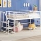 preview thumbnail 1 of 15, White Twin Size Metal Mid Loft Bed with Storage Stairs and Fence White