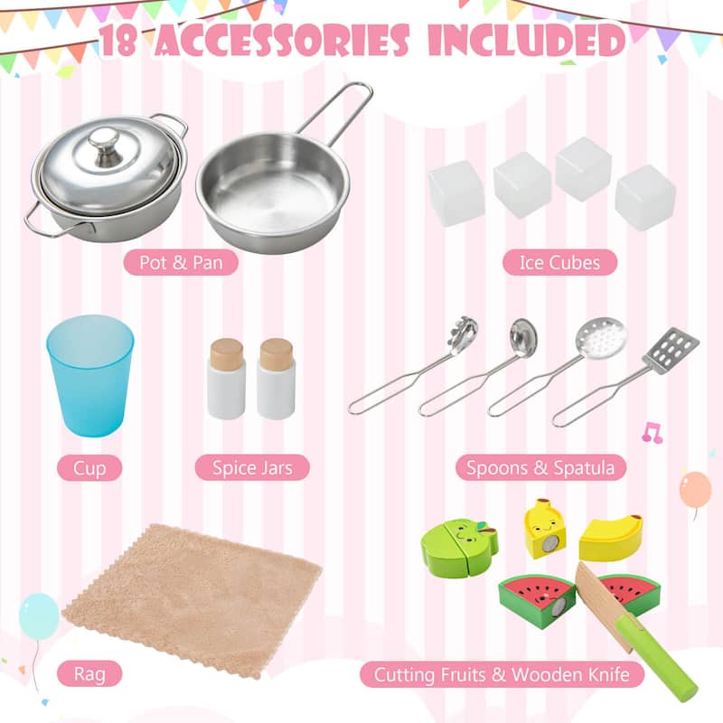 Costway Kids Kitchen Playset Wooden Pretend Play Chef Toy with - See Details