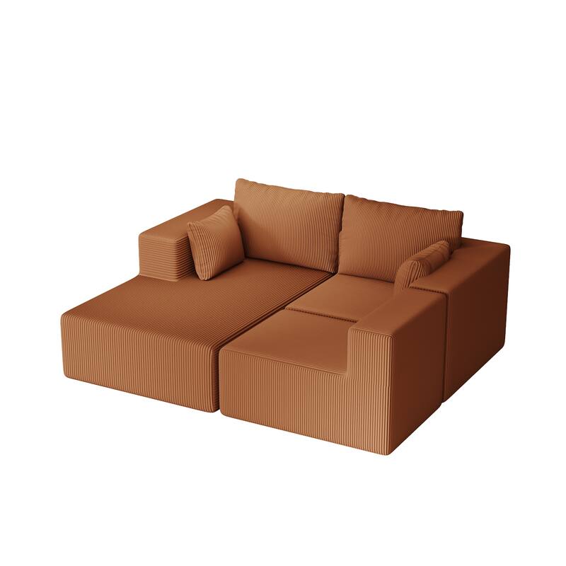 108.3" L Shape Corduroy Modular Cloud Sofa in Reddish Brown