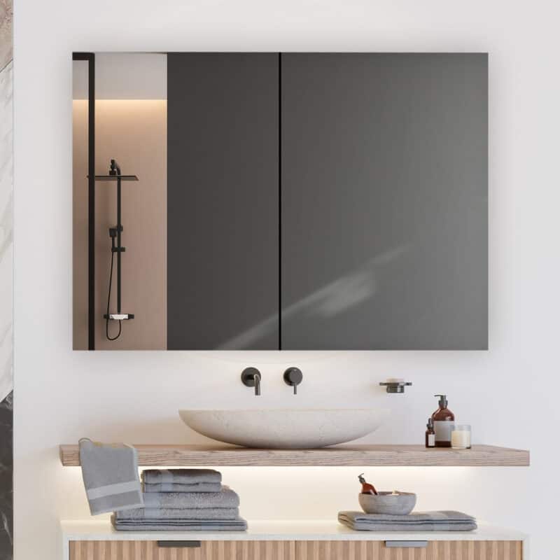 AQUADOM Royale Medicine Cabinet Defogger, 3X LED Lighted Vertically Adjustable Magnifying Mirror, Electrical Outlets.