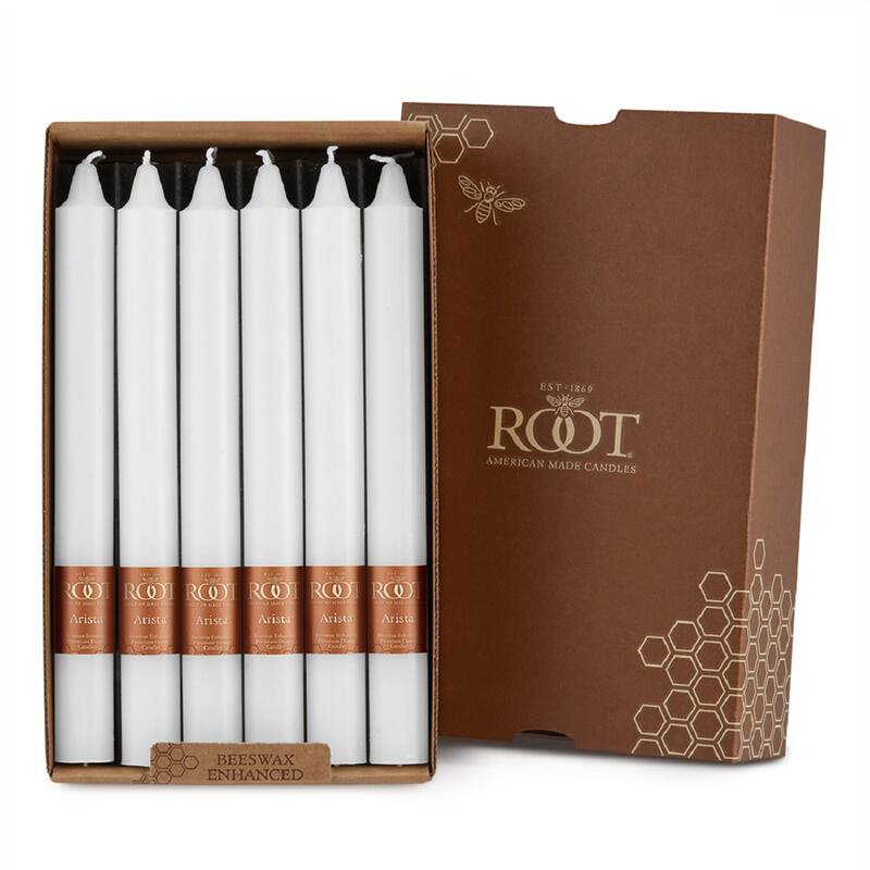 Root 9 inch Unscented Smooth Arista Taper Candles box of 12 - 9 x 7/8 - White