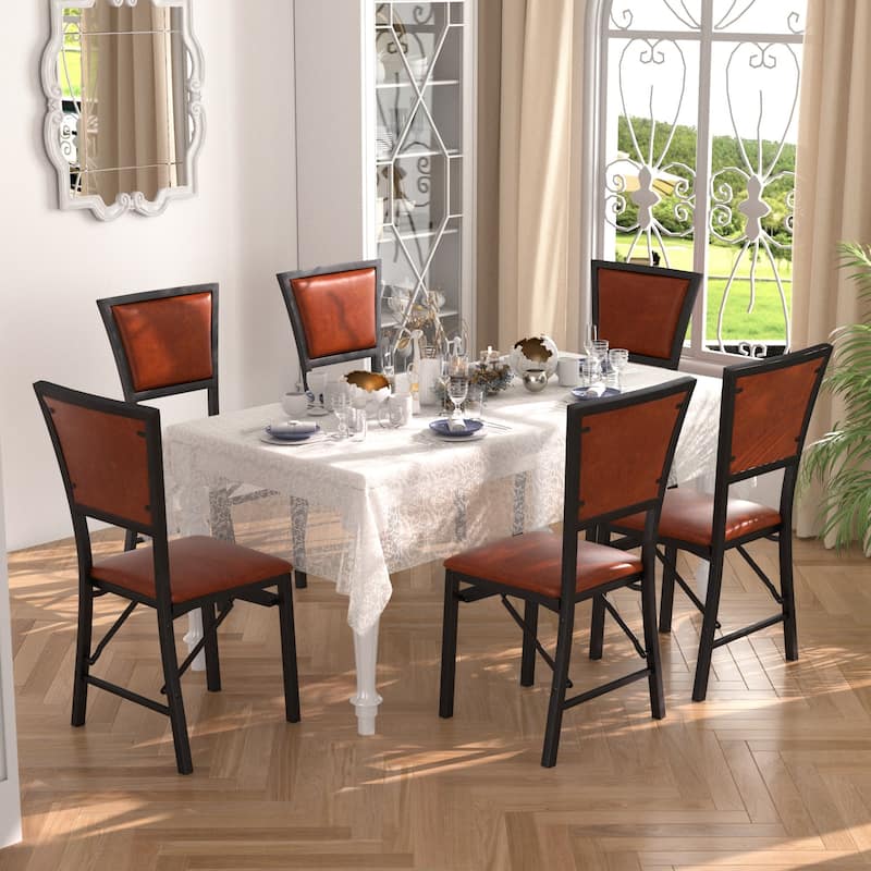 VECELO Folding Dining Chairs Set of 2/4/6 with Cushion Parson Classic Upholstered Folding Chairs,Modern 33" Parson Chairs - Set of 6 - Brown