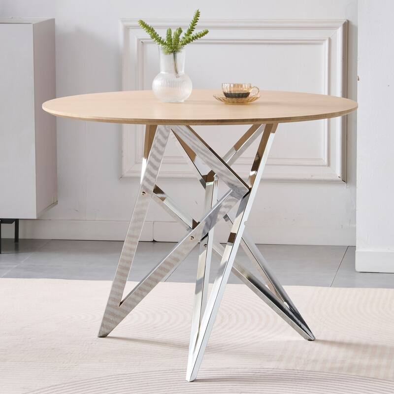 37" Modern Round Dining Table with Triangular Metal Legs