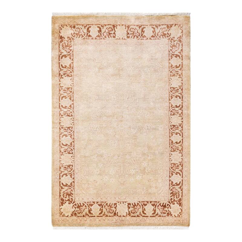 Overton Handknotted Wool Traditional Oriental Light Gray Area Rug - 4' x 6' - Silver - 4' x 6'