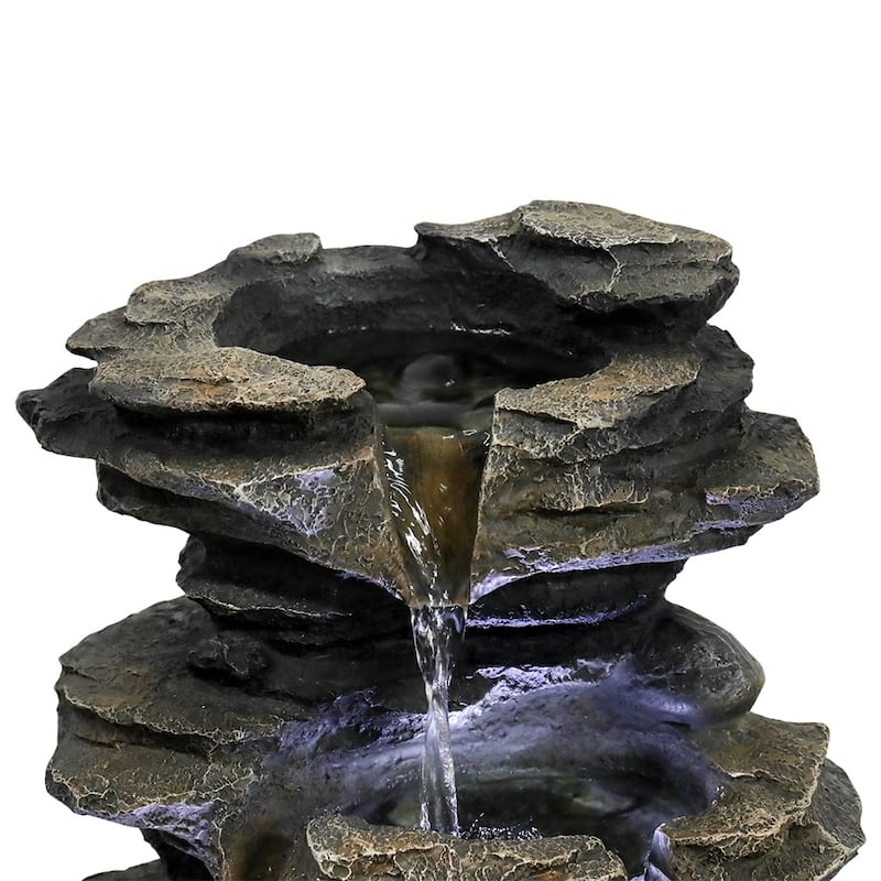 15.7in 4-Tier Cascading Rock Falls Tabletop Water Fountain w/LED Light