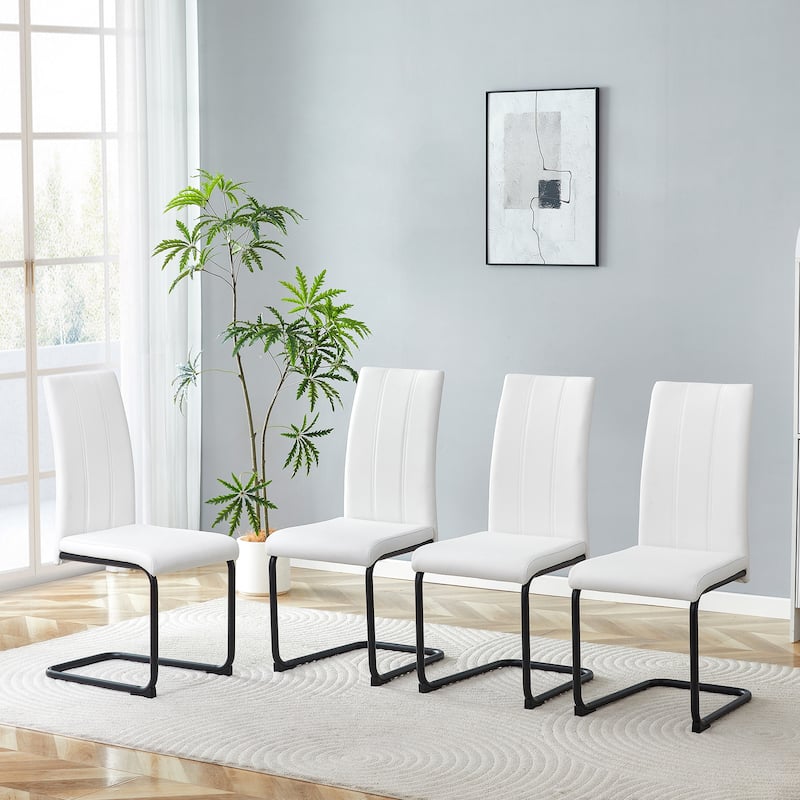 Modern High-Back PU Dining Chairs, Set of 4 - White