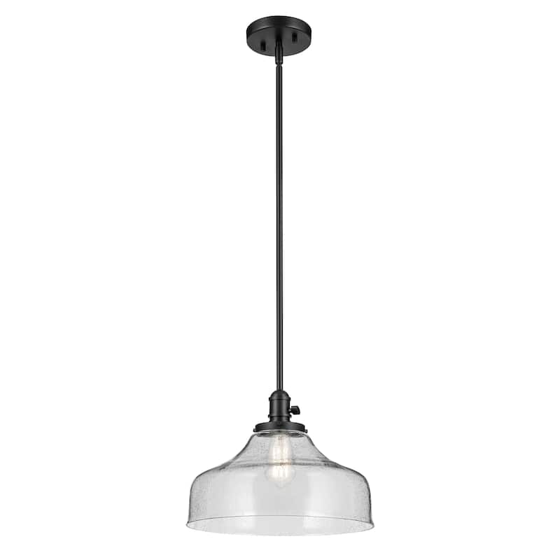 Kichler Lighting Avery 1-Light Pendant Light with Seeded Glass - Black - Bell