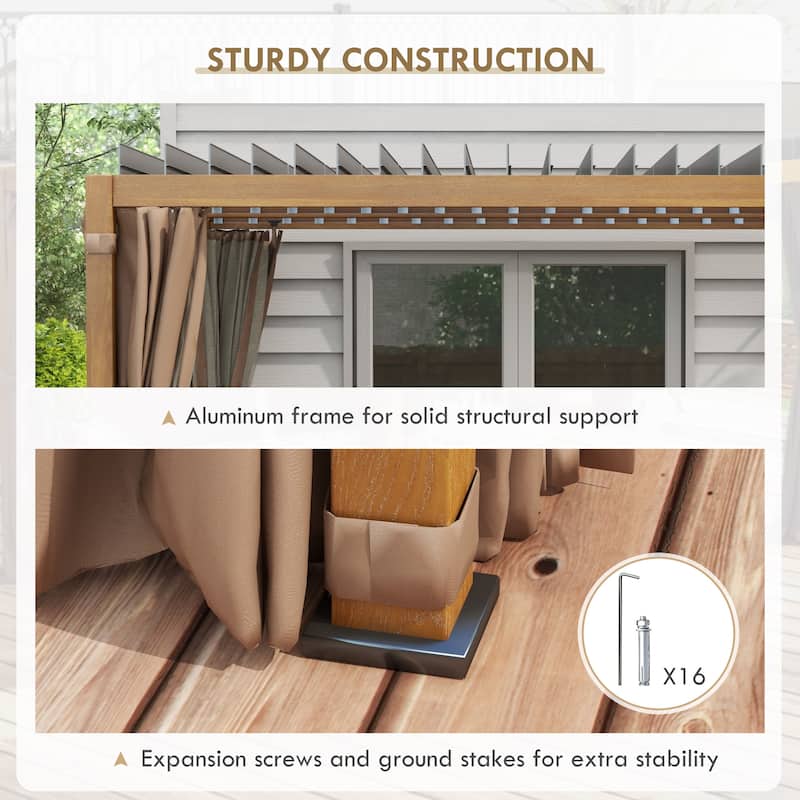 Outsunny 13' x 10' Outdoor Retractable Pergola with Sun Shade Aluminum Louvered Top, Pergola with Canopy, Curtains, and Netting