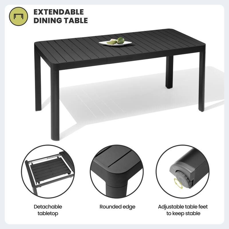 Outdoor Patio Expandable Rectangular Aluminum Dining Table - 29.92" H x 46.06"/63.78" W x 27.56" D