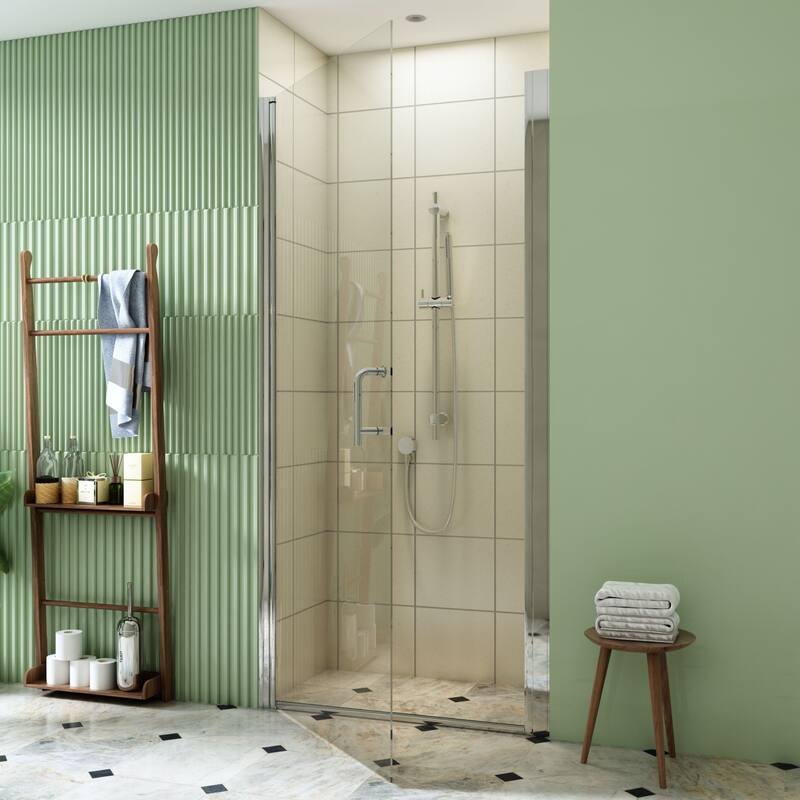 TOOLKISS Pivot Swing Frameless Shower Door with Safey Clear Glass