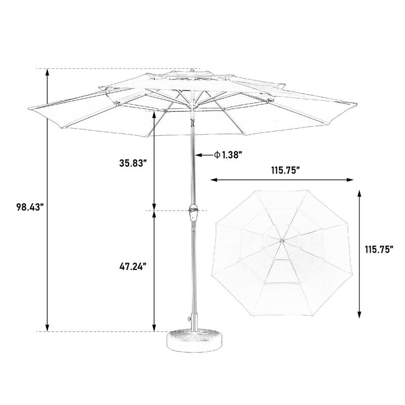 Topcraft 10ft Aluminum 3 Tier Tiltable Market Umbrella