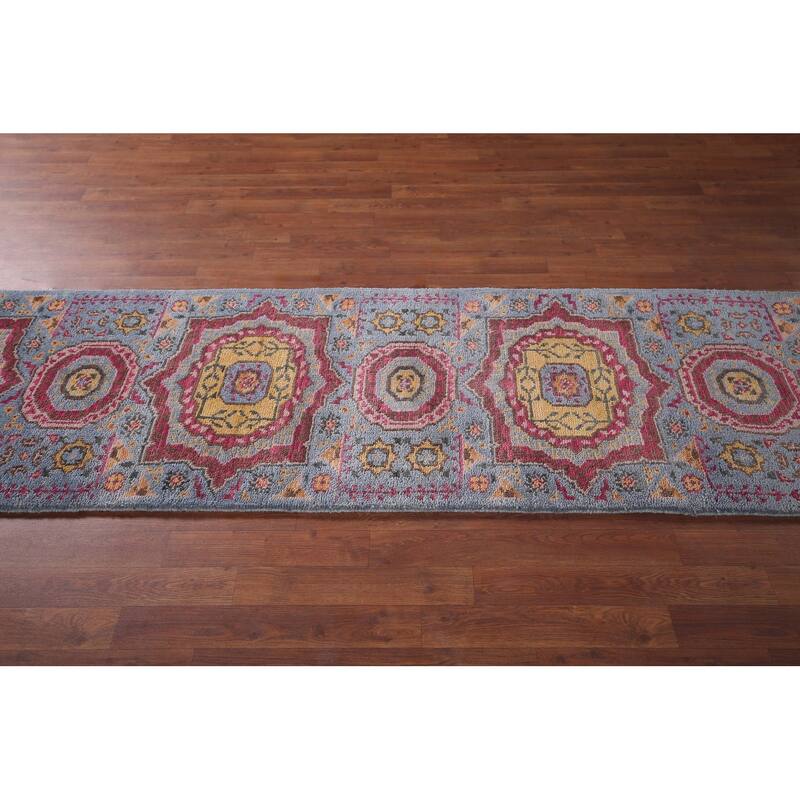 Blue Kazak Oriental Runner Rug Hand-Knotted Wool Carpet - 2'6"x 9'8"