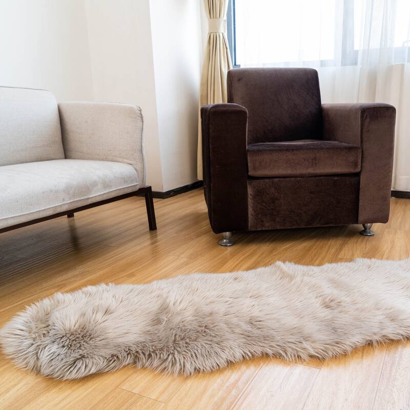 Silver Orchid Parrott Faux Fur Sheepskin Area Rug - 2' x 6' Shaped - Light Brown