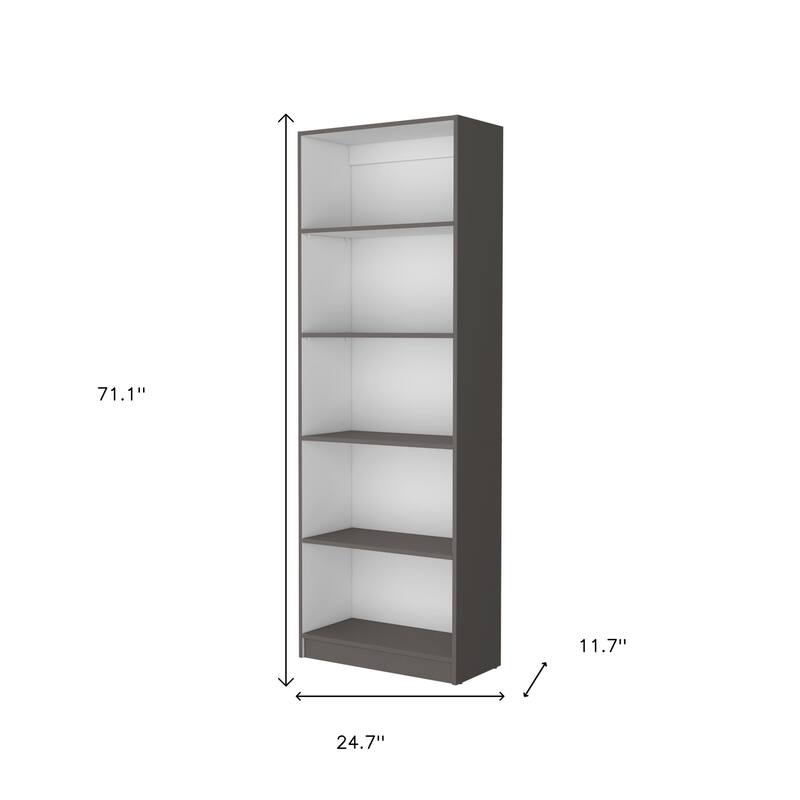 HomeRoots 71" Gray And White Wood Five Tier Bookcase