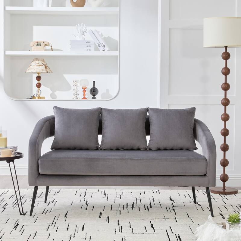 Velvet Loveseat Sofa Accent Loveseat with Removable Cushion, Padded Seat Sofa Couch with Round Armrests - Charcoal