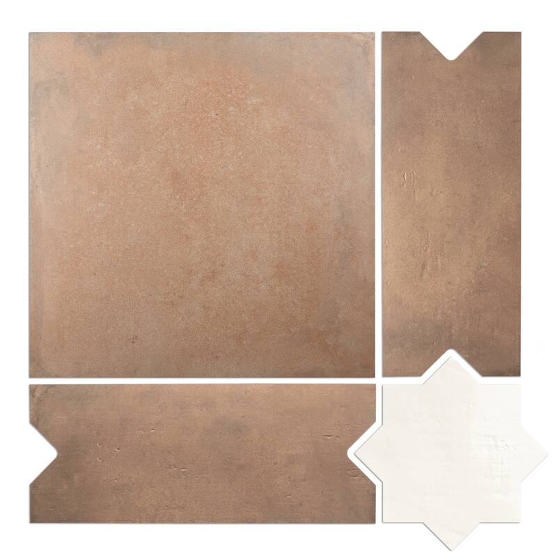 Merola Tile Argile Bordeaux Ferrara with Losanga and Bianco Star 24-5/8" x 24-5/8" Porcelain Floor and Wall Tile - Kit (4 Tiles)