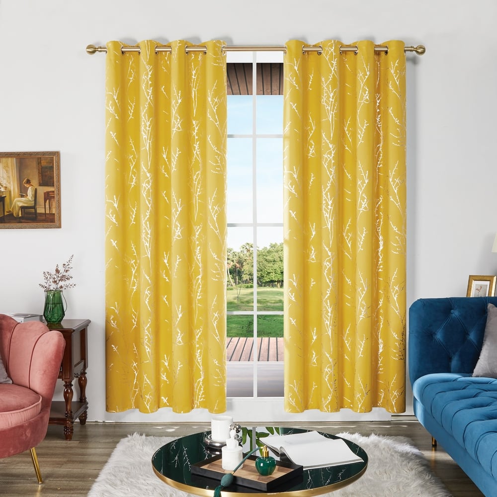Deconovo Blackout Silver Tree Twigs Curtains(2 Panel)