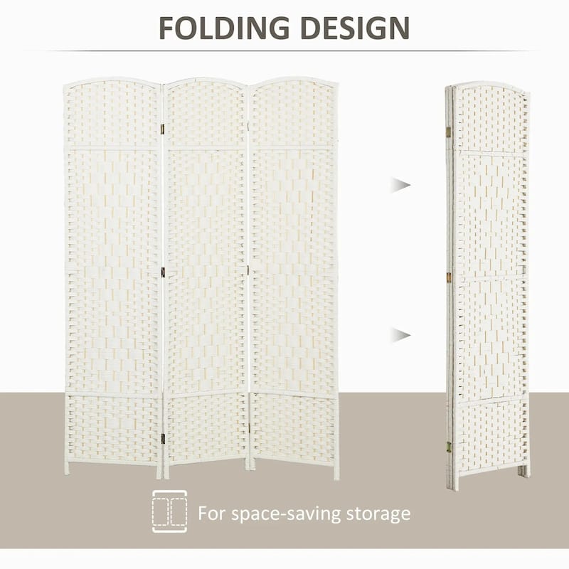 White Wood 3-Panel Room Divider, 6ft Privacy Folding, Home Office
