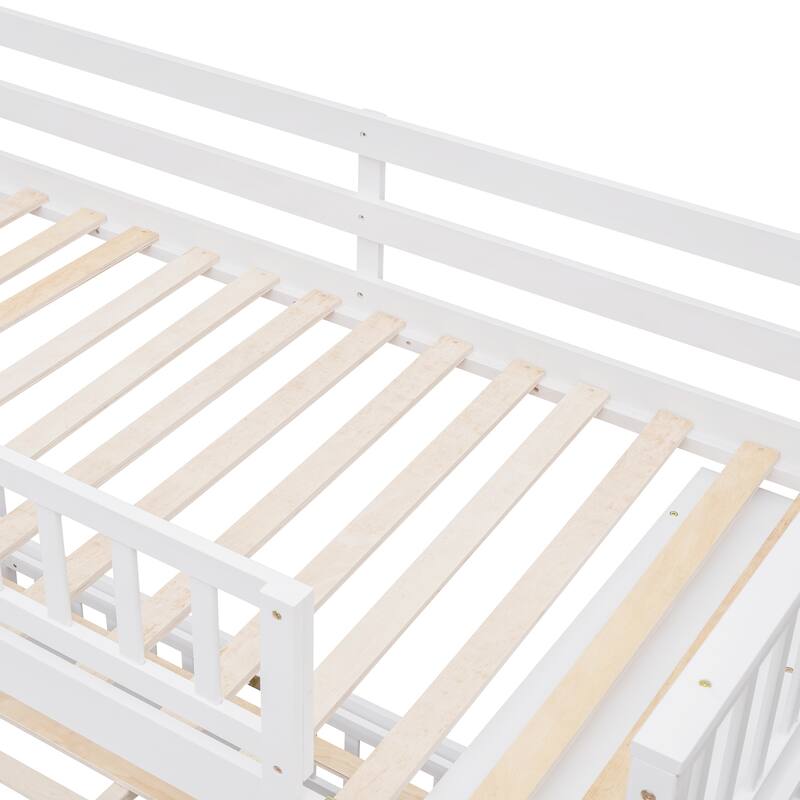 Twin Over Full Bunk Bed with Wheels, 6 Drawers and 3 Shelves