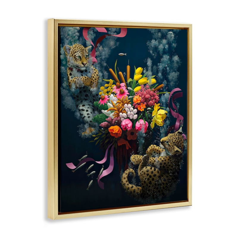 Stupell Bouquet with Leopards Underwater Framed Floater Canvas Wall Art Design By Heather Gauthier