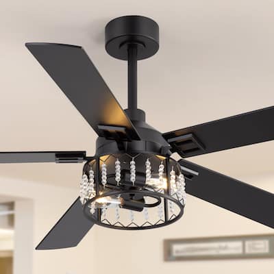52-inch Reversible 5-Blade Crystal Ceiling Fan with Remote and Light Kit
