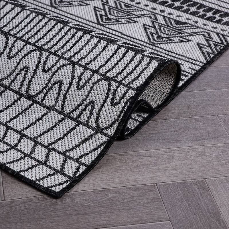 World Rug Gallery Contemporary Geometric Bohemian Textured Flat Weave Indoor/Outdoor Area Rug