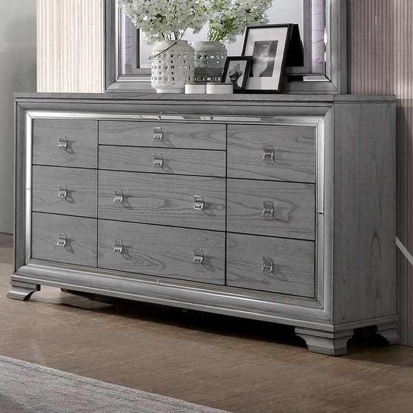 Furniture of America Taia Contemporary Grey Solid Wood 10-Drawer Dresser - Light Grey