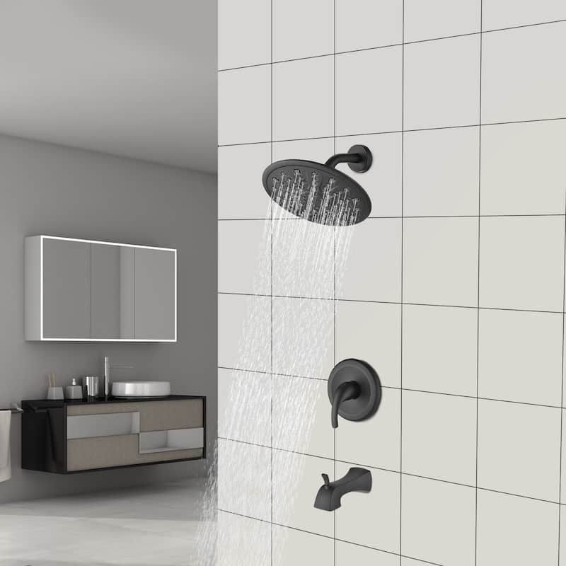 Proox 9 inch Wall Mounted Rainfall Shower Trim Kit w/ Bath Tub Sprout Balance Valve Included