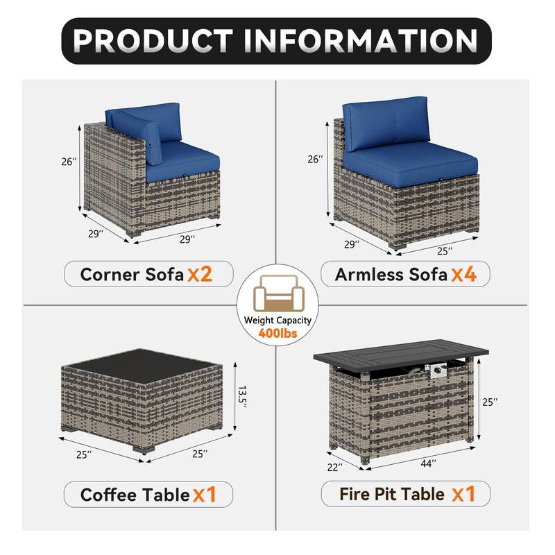 AOXUN Wicker Rattan Outdoor Sectional Sofa Set with Coffee Table