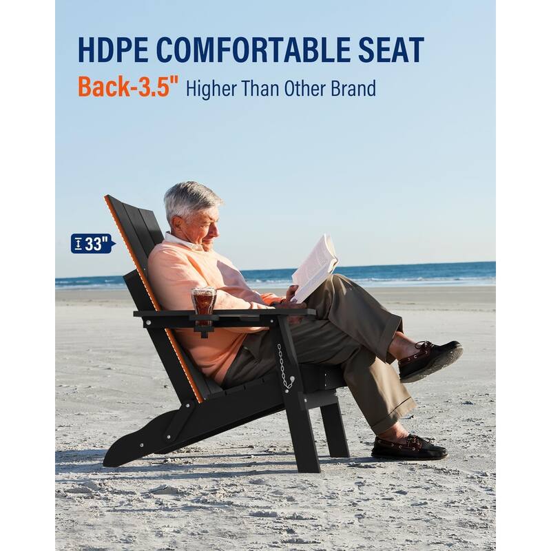 WINSOON Modern HDPE Outdoor Folding Adirondack Chair With Cup Holder-Set Of 2