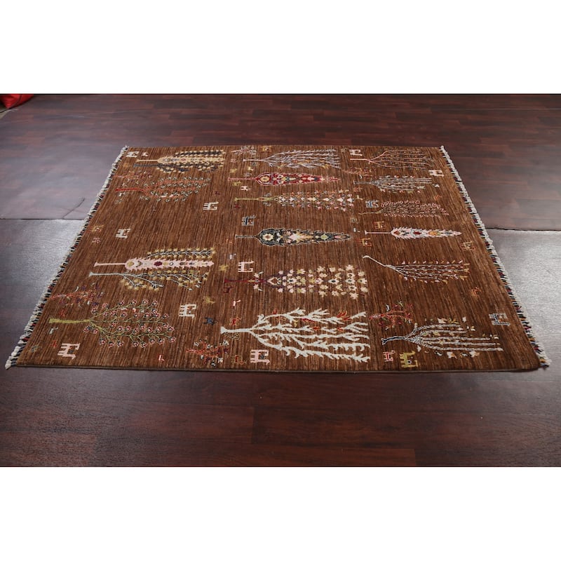 Vegetable Dye Floral Kazak Oriental Wool Area Rug Hand-knotted Carpet - 5'2" x 6'3"