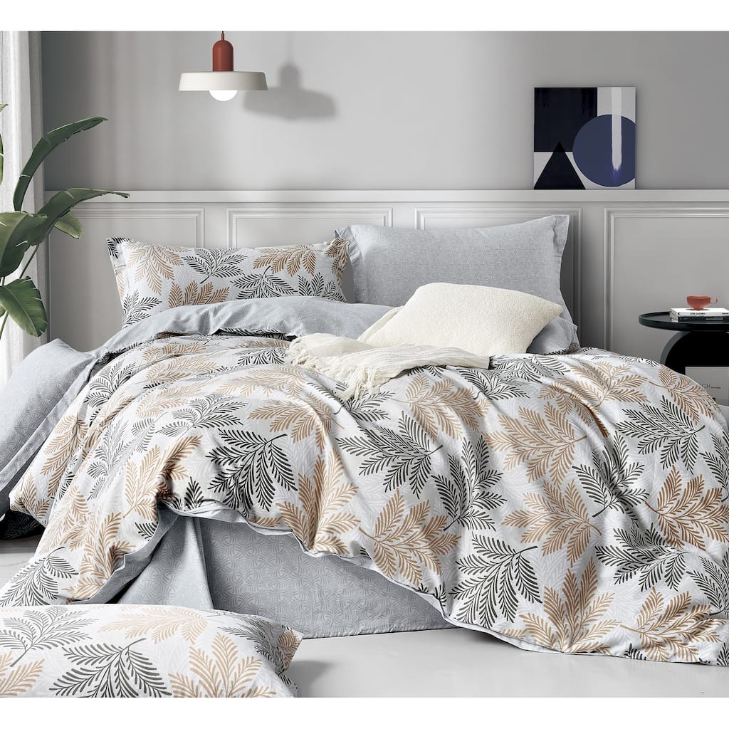 Brown Floral 100% Cotton Reversible Comforter Set