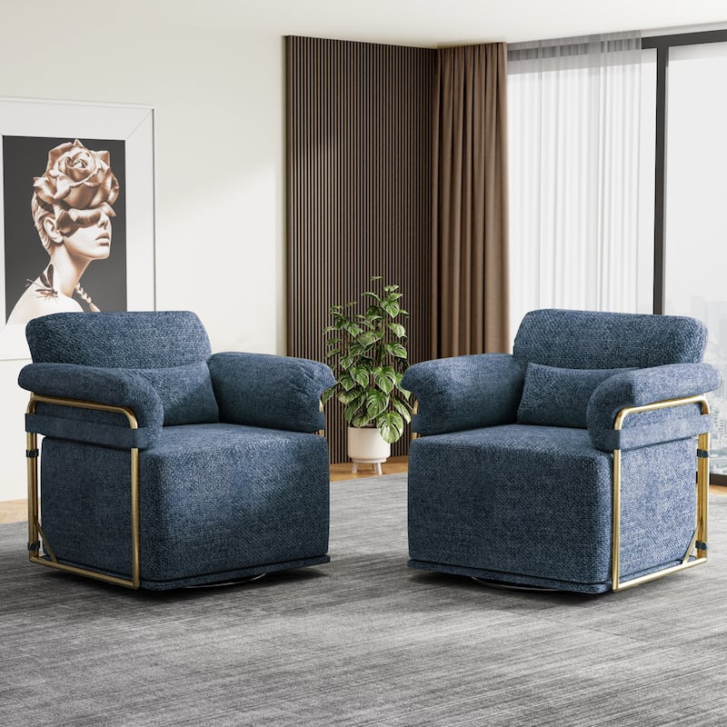 360 Degree Square Swivel Accent Sofa Chair, Blue, Foam+Spring, 30x32x33 inches