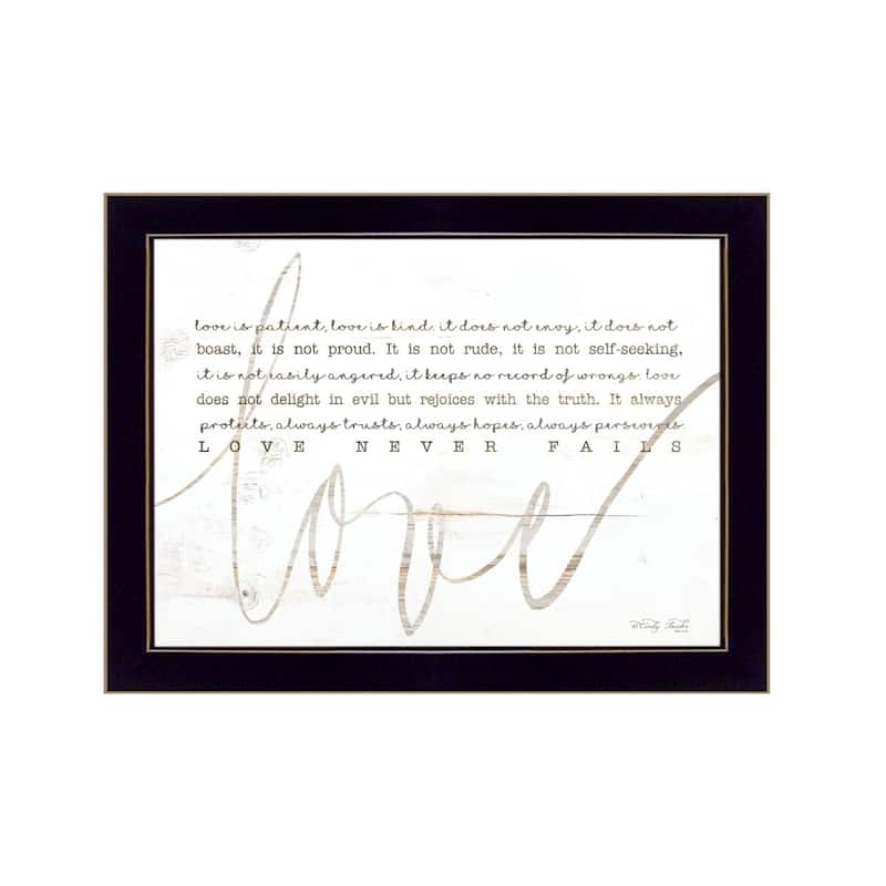 TrendyDecor4U Traditional "Love Never Fails" Framed Print Wall Art by Cindy Jacobs - White, Tan, Black - 14 x 18 - Black