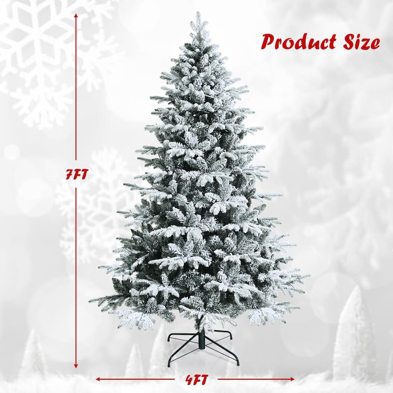 Gymax 4.5/6/7ft Snow Flocked Decoration Christmas Tree w/LED Lights &