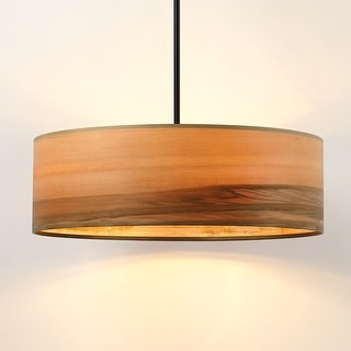 Breaux 4-Light Wood Veneer Drum Chandelier with Black Canopy - 22 in. W