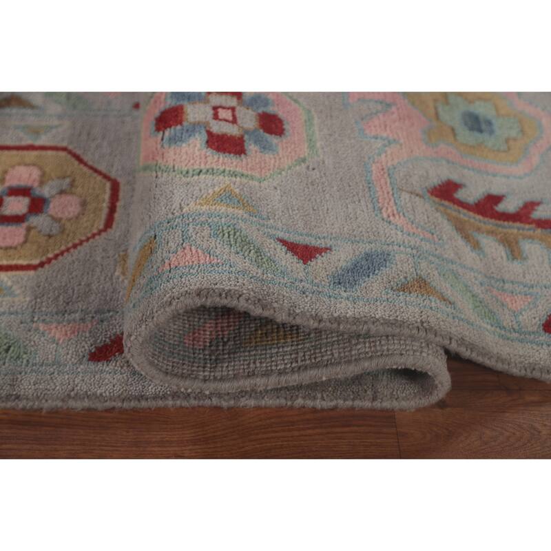 All-Over Gray Oushak Oriental Area Rug Hand-Knotted Wool Carpet - 9'0" x 11'8"