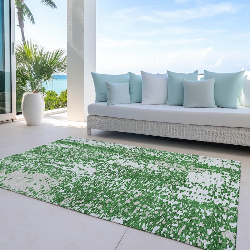 Machine Washable Indoor/ Outdoor Modern Abstract Chantille Rug - Emerald - 9' x 12'