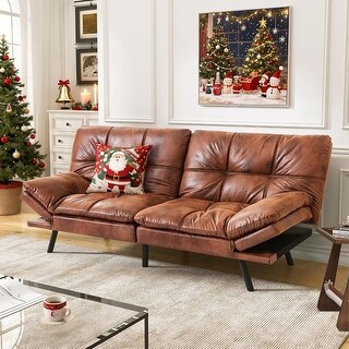 71-inch Convertible Faux Leather Futon Sofa Bed with Memory Foam ...