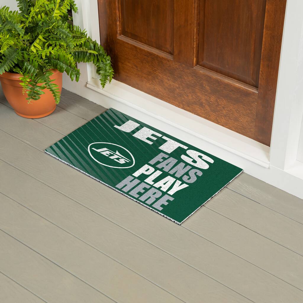 28 in. x 16 in. New York Jets "Fans Play Here" PVC Door Mat