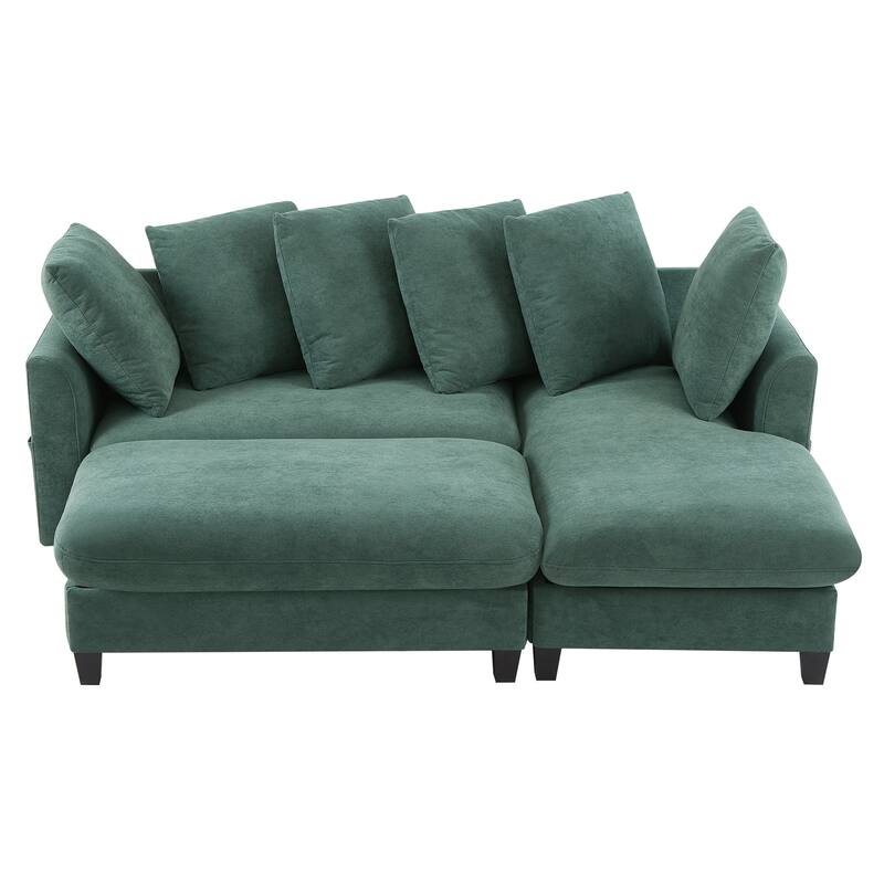 Chenille Sectional Sofa L-shaped Sofa with Movable Ottoman, Upholstered Sectional Sofa with 6 Throw Pillows, Bottom storage